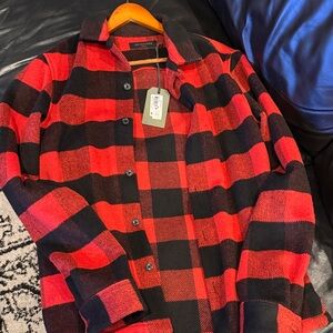 All Saints Bold Red and Black Checkered Shirt Jacket - small